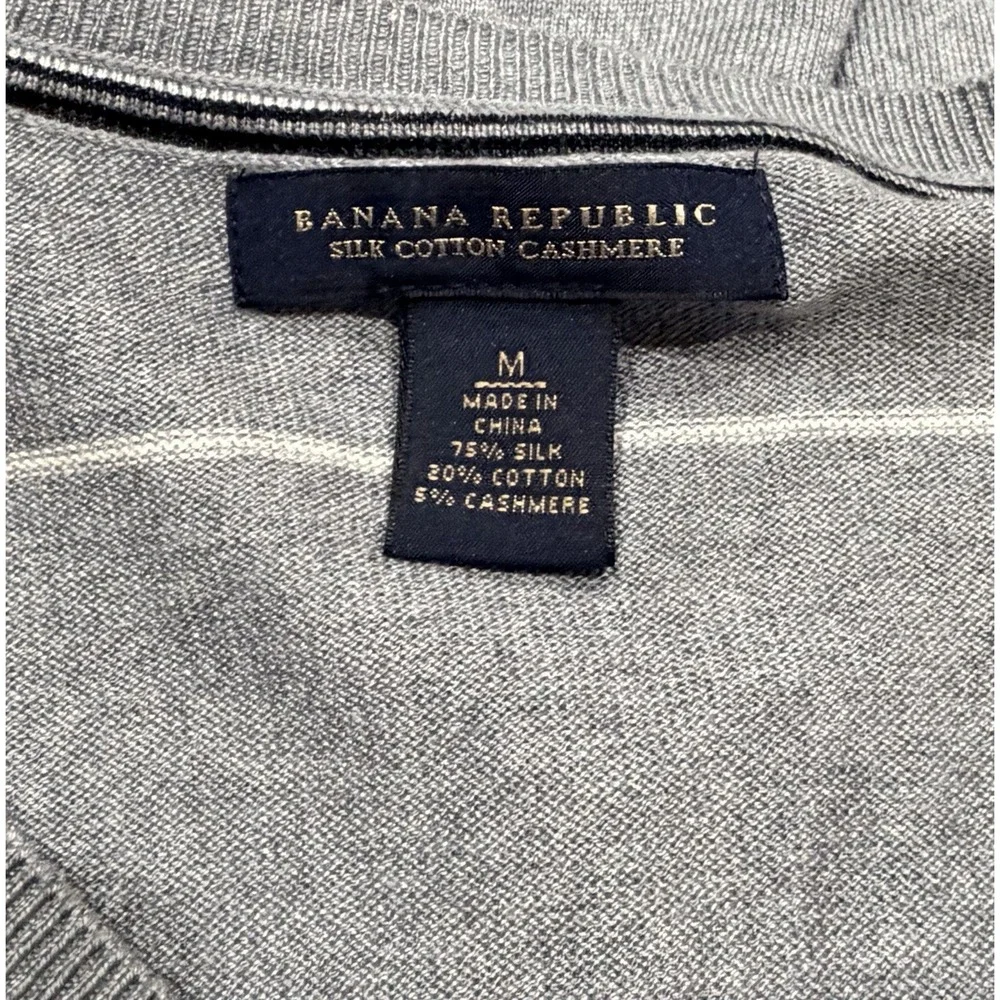 Banana Republic Sweater‎ Mens Medium Gray Silk Cashmere Blend Pullover Striped